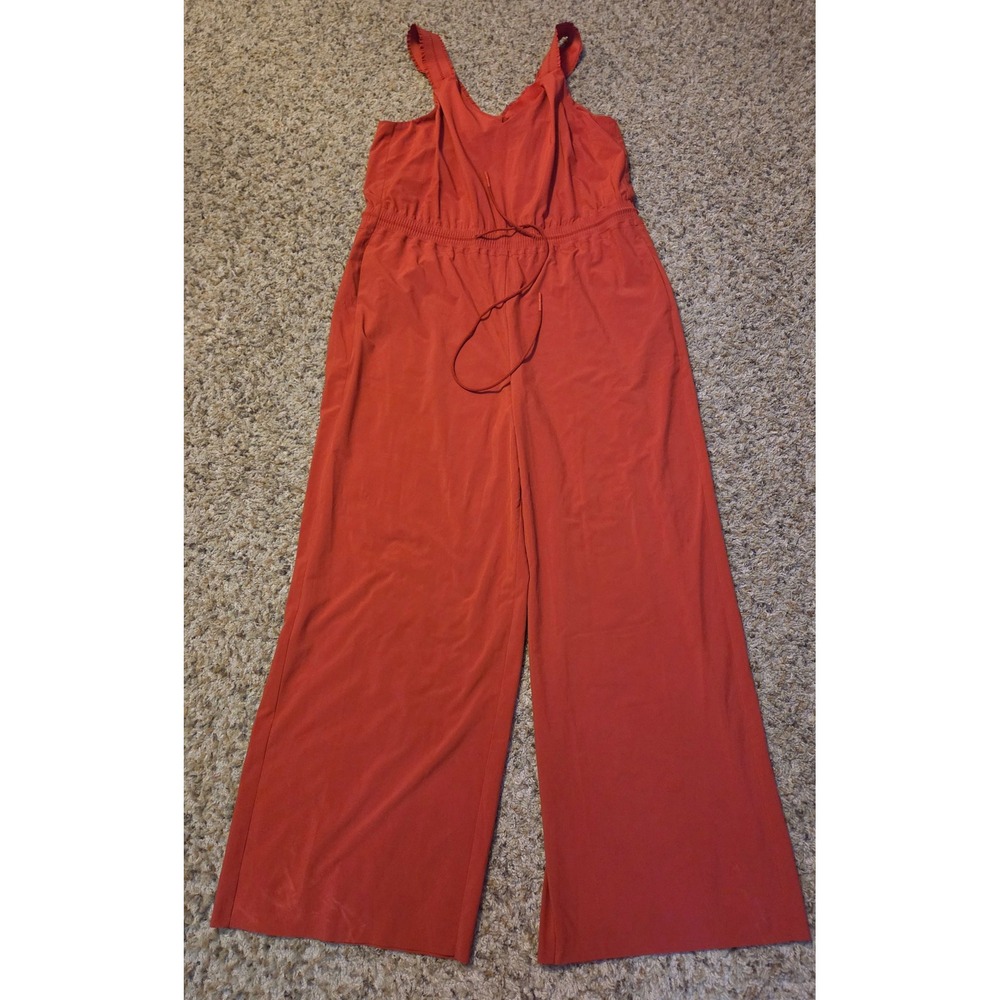 Athleta V-Neck Drawstring Waist Tank Jumpsuit Women's Size 16 Orange